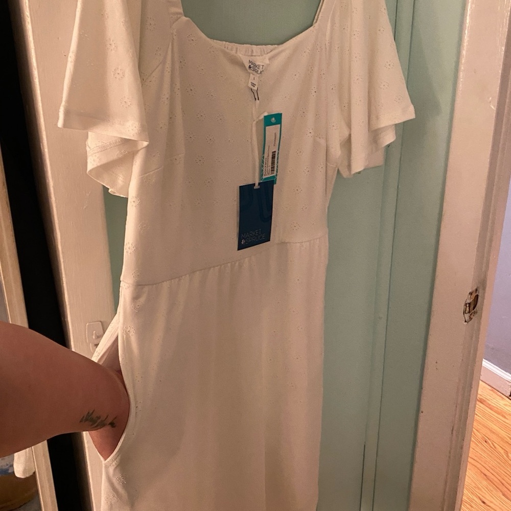Market & Spruce Dion Smocked Back Eyelet Dress With Pockets - Picture 3 of 5